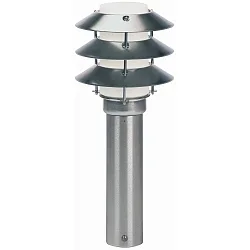 Sockelleuchte Typ Nr. 0500, mit 3 Pagoden-Dächern, Höhe 50cm, IP44, E27 QA55 max. 57W, Edelstahl / Opalglas