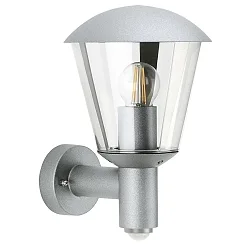 Außenwandleuchte Typ Nr. 1854, mit Bewegungsmelder (Typ Nr. 1855), IP54 IK08, E27 QA55  57W, Aluminium / klar, Silber matt