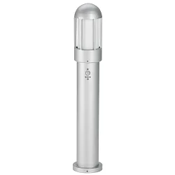 Pollerleuchte Typ Nr. 2015 mit Bewegungsmelder (Typ 2002), IP44, Höhe 83.5cm, E27 QA55, Alu-Guss / Opalglas, Silber matt