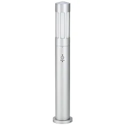 Pollerleuchte Typ Nr. 2249 mit Bewegungsmelder (Typ 2019), IP44, Höhe 90cm, E27 QA55 max. 57W, Alu-Guss / Opalglas, Silber