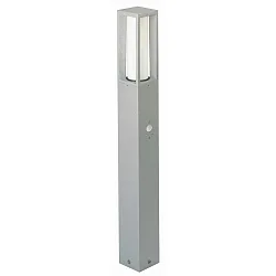Pollerleuchte Typ Nr. 2066 mit Bewegungsmelder 90°, IP44, Höhe 90cm, E27 max. 20W (LED), Alu-Guss / Opalglas, Silber matt