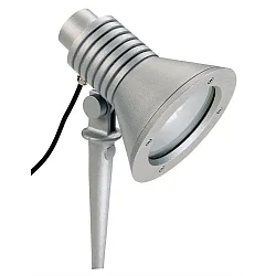 Spießstrahler Typ Nr. 2183, IP54, E27 QA55 max. 15W, dreh- und schwenkbar, Alu-Guss / Sicherheitsglas, Silber matt