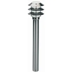 Pollerleuchte Typ Nr. 2256, mit 3 Pagoden-Dächern, Höhe 90cm, IP44, E27 QA55 max. 57W, Edelstahl / Opalglas