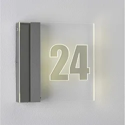 LED Hausnummernleuchte mit Dämmerungsschalter, IP44, 25 x 25cm, individuell gelasert, 1W 3000K