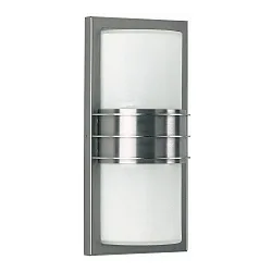 Outdoor Wand- und Deckenleuchte Typ Nr. 6131, eckig / Abdeckung halbrund, IP44, 2x E27 QA55 max. 57W, Edelstahl / Opalglas