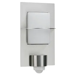 Außenwandleuchte Typ Nr. 6223 mit Bewegungsmelder (Typ Nr. 6140), IP44, E27 QA55 max. 57W, Edelstahl matt / opal