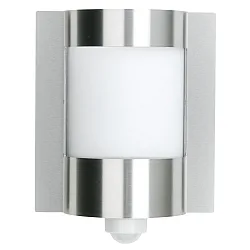 Außenwandleuchte Typ Nr. 6187 mit Bewegungsmelder (Typ Nr. 6188), halbrund, IP44, E27 QA55 max. 57W, Edelstahl / Opalglas