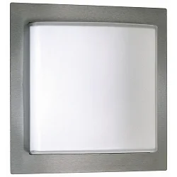 Outdoor Wand- und Deckenleuchte Typ Nr. 6205, IP44, 26 x 26cm, gewölbt, E27 QA55 max. 57W, Edelstahl matt / Opalglas