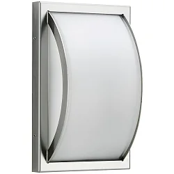 Outdoor LED Wall and Ceiling luminaire Type No. 6390, flat / convex, IP44, 10W 3000K 900lm, stainless steel / opal glass
