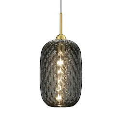 Pendelleuchte 34.162, E27, Messing matt / Glas Rauch