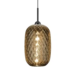 Pendelleuchte 34.162, E27, schwarz / Glas Amber