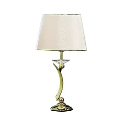Tischleuchte STELLA, E27 max.60W, Messing-Guss / Kristall / Moire Jaquard, Gold / beige