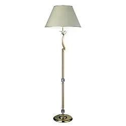 Floor lamp, 2 flames STELLA, 2x E27 max. 60W, brass cast / crystal / moire jaquard fabric, gold / beige