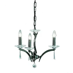 Pendelleuchte STELLA, 3-flammig, 3x E27 max. 40W, Messing-Guss / Kristall, Schwarzchrom