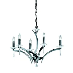 Pendelleuchte STELLA, 5-flammig, 5x E27 max. 40W, Messing-Guss / Kristall, Schwarzchrom