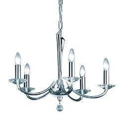 Pendelleuchte BAHIA, 5-flammig, 5x E14 max. 40W, Messing-Guss / Kristall, Chrom