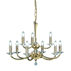 Pendelleuchte BAHIA, 9-flammig, 9x E14 max. 40W, Messing-Guss / Kristall, Gold