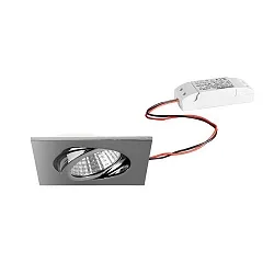 Outdoor LED Einbaustrahler-Set, IP65, quadratisch, 230V AC, 6W 3000K 650lm 38°, schwenkbar, Chrom