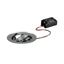 Recessed LED spot, IP20, round, 230V AC, 6W 3000K 640lm 38°, swivelling 20°, chrome