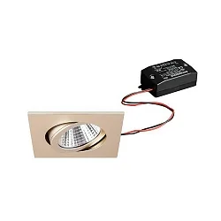 Recessed LED spot, IP20, square, 230V AC, 6W 3000K 640lm 38°, swivelling 20°, matt champaign