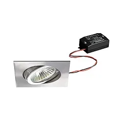 Recessed LED spot set, V4A, IP20, square, 230V AC, 6W 3000K 640lm 38°, swivelling 25°, stainless steel