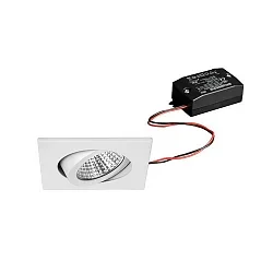 LED Einbaustrahler-Set inkl. Konverter, IP20, quadratisch, 230V, 7W 3000K 740lm 38°, schwenkbar 30°, Weiß