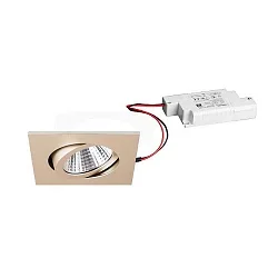 LED Einbaustrahler-Set inkl. Konverter, IP20, eckig, 230V, 7W 2700K 740lm 38°, schwenkbar 30°, Champagner matt