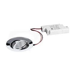 Outdoor LED Einbaustrahler-Set inkl. Konverter, IP65, rund, 230V, 6W 3000K 650lm 38°, schwenkbar 30°, dimmbar, Chrom