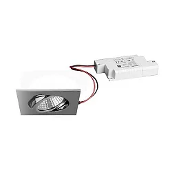 Outdoor LED Einbaustrahler-Set inkl. Konverter, IP65, quadratisch, 230V, 6W 3000K 650lm 38°, schwenkbar 30°, dimmbar, Chrom