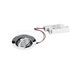LED Einbaustrahler-Set inkl. Konverter, IP20, rund, 230V, 7W 3000K 740lm 38°, schwenkbar 30°, dimmbar, Chrom