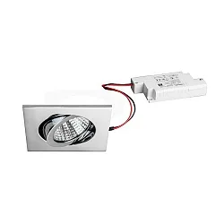 LED Einbaustrahler-Set inkl. Konverter, IP20, eckig, 230V, 7W 3000K 740lm 38°, schwenkbar 30°, dimmbar, Chrom