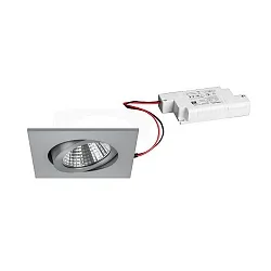 LED Einbaustrahler-Set inkl. Konverter, IP20, eckig, 230V, 7W 3000K 740lm 38°, schwenkbar 30°, dimmbar, Alu matt
