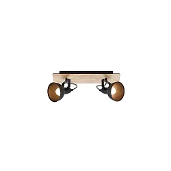Deckenleuchte DACTYL, 2-flammig, 2x E14, Holz hell / Schirme strukturschwarz