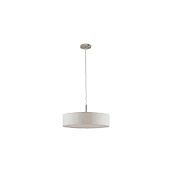 Pendelleuchte TIM Ø 50cm, 3x E27, Stahl /  Stoff, Nickel matt, Schirm creme