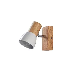 Wand- und Deckenleuchte ELTASSO, 1-flammig, E14, Holz hell /  Metall-Schirm weiß matt