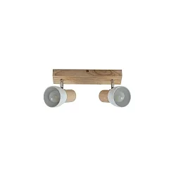 Deckenleuchte ELTASSO, 2-flammig, lang, 2x E14, Holz hell /  Metall-Schirm weiß matt