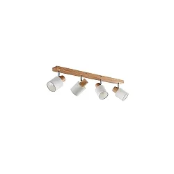 Deckenstrahler PRUNI, 4-flammig, 4x E14, verstellbar, Holz hell / Stoffschirme weiß