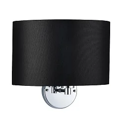 Wandleuchte mit Stoffschirm, Arm 17cm / Ø 25cm, E27 max. 60W, Chrom / Chintz schwarz