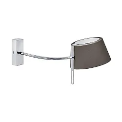Wandleuchte mit Stoffschirm, Arm 46cm / Kopf 180° schwenkbar, G9, Chrom / Chintz braun