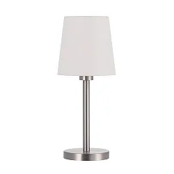 Tischleuchte mit Stoffschirm, Höhe 42cm / Ø 17cm, E27 max. 60W, mit Schnurschalter, Nickel matt / Chintz rohweiß