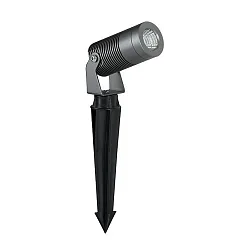 Outdoor LED Erdspießstrahler IP67, 24V DC, rund, 8W 3000K 640lm 38°, inkl. 100cm Anschlussleitung mit Aquastop, Titan