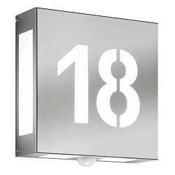 Außenwandleuchte AQUA LEGENDO, IP44, MW-Sensor, 2-stellig (Ausschnitt), IP44, E27, Edelstahl, gebürstet