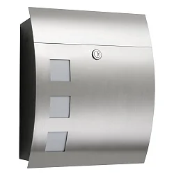 Outdoor Briefkasten mit Opalglas-Fenster, eckig, gewölbt, Höhe 40cm, Edelstahl gebürstet