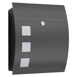 Outdoor Briefkasten mit Opalglas-Fenster, eckig, gewölbt, Höhe 40cm, Stahlblech anthrazit