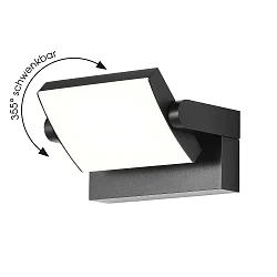 Outdoor LED Wandleuchte, IP54, 20W 3000-6000K (CCT Switch) 1498lm, Kopf 355° drehbar, Alu anthrazit / PC-Diffusor