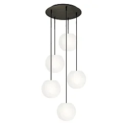 Pendelleuchte ACAI, Ø21cm, 5-flammig, rund, E27, IP20, opalweiß matt, Pendel schwarz matt