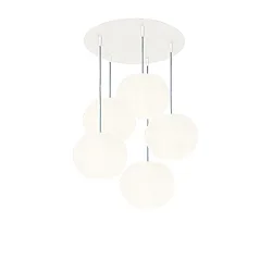Pendelleuchte ACAI, Ø21cm, 5-flammig, rund, E27, IP20, opalweiß matt, Pendel weiß matt