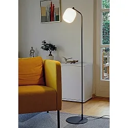 Stehleuchte MUREA, gebogen, E27, Opalglas weiß-matt / anthrazit, mit Dimmer