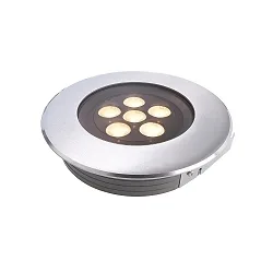 Outdoor LED Boden-Einbaustrahler FLAT II, IP67 IK08, Ø 17.3cm, 220-240V AC, 12.2W 3000K 860lm 20°, begehbar, Edelstahl
