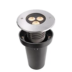 Outdoor LED NV-Boden-Einbaustrahler CANUM, IP67 IK10, Ø 11.6cm, 24V DC, 5.8W 3000K 370lm 45°, WEIPU 2-Pol, dimmbar, Edelstahl